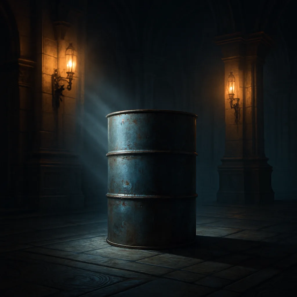 Lone Steel Drum in a Torch-lit Victorian Sci-fi Chamber