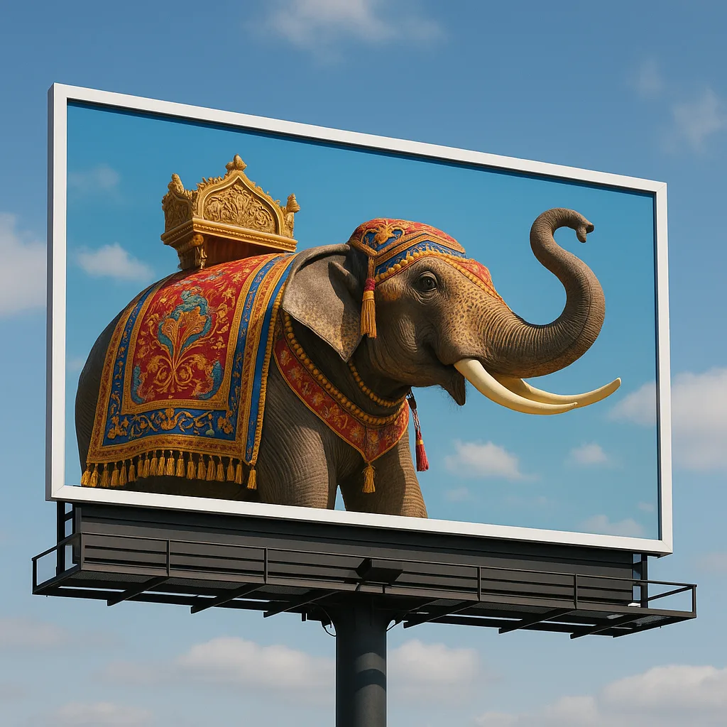 Promotional Billboard Featuring a Sculpture of an Elephant
