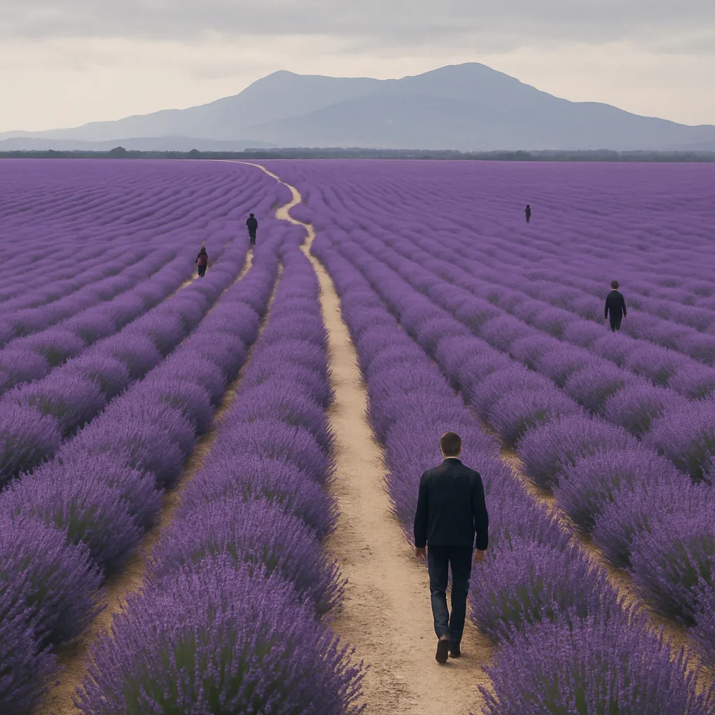 Few Solitary Figures Walk Along Narrow Paths