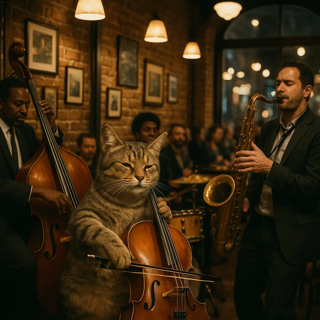 Picture of a Cat Playing Music