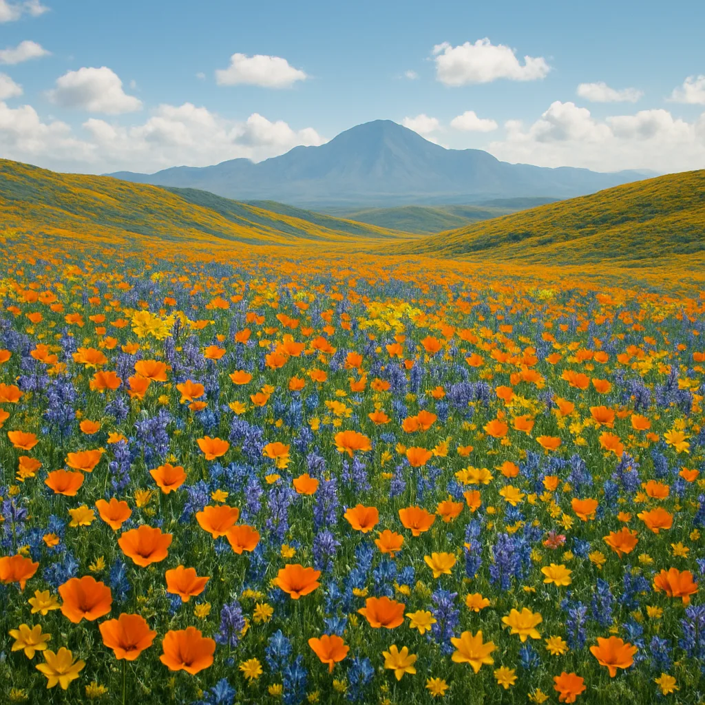 Vast Carpet of Vibrant Wildflowers Stretches Across Rolling Hills