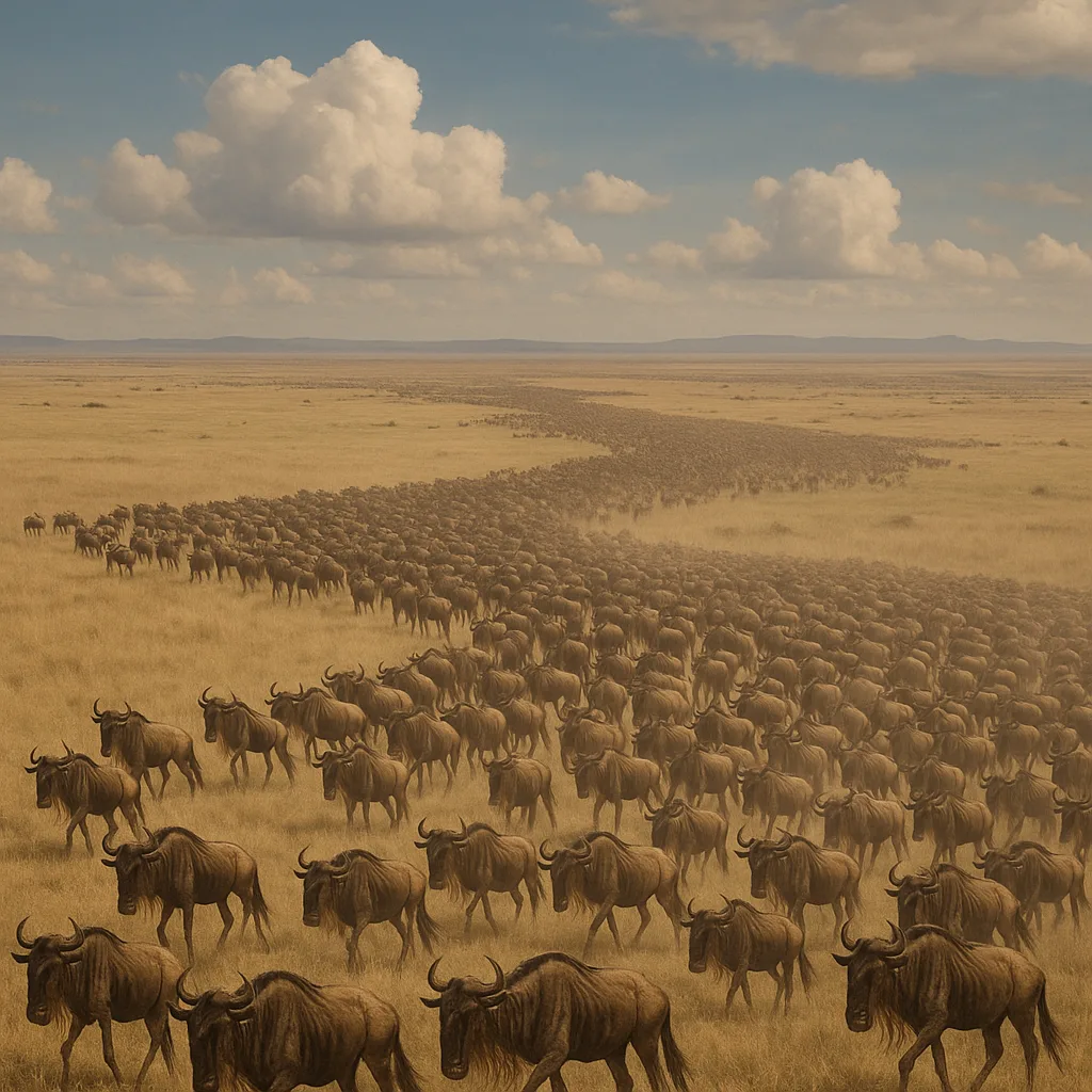 Vast Migration of Innumerable Wildebeest Stretches