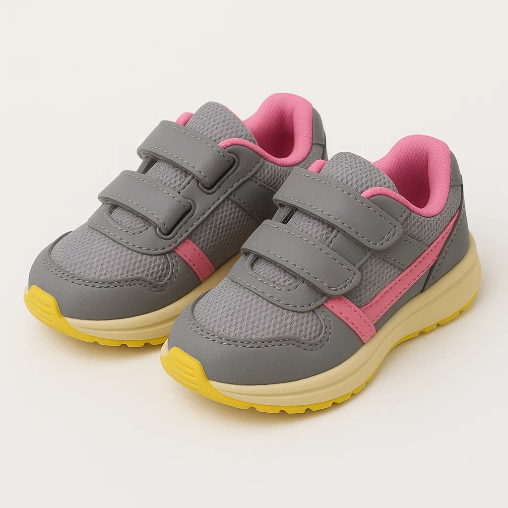 Pair of Gray Children's Sneakers with Pink Accents