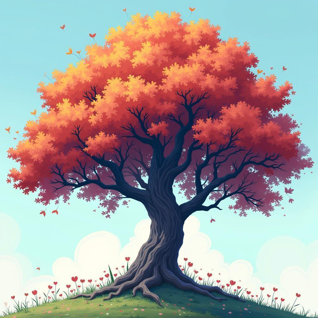 Ghibli Inspired Tree in Flowing Anime Color