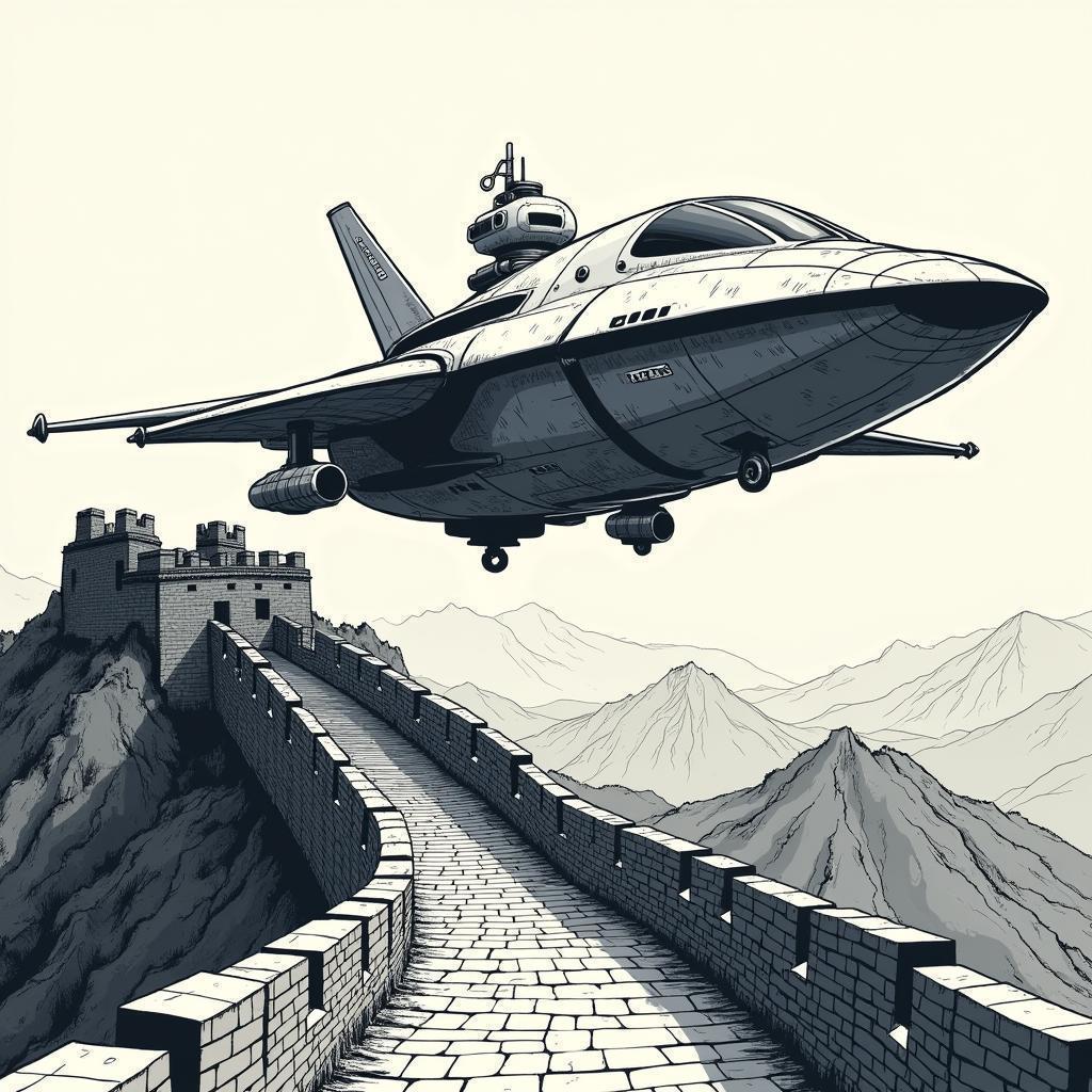Futuristic Spaceship Lands on the Great Wall