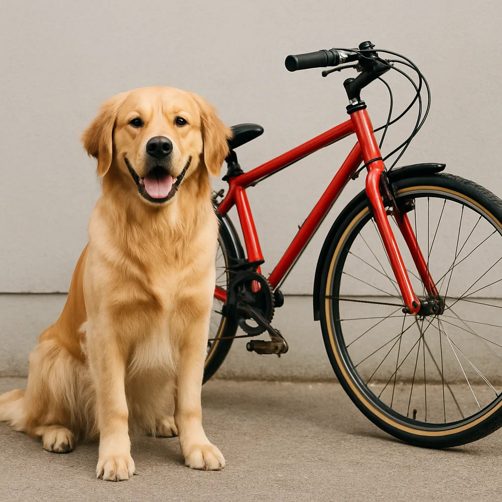 Picture of a Dog Seated Beside a Bicycle
