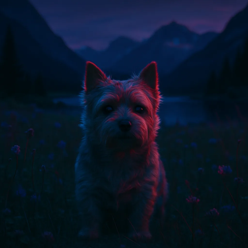 Norwich Terrier in a Serene Alpine Meadow