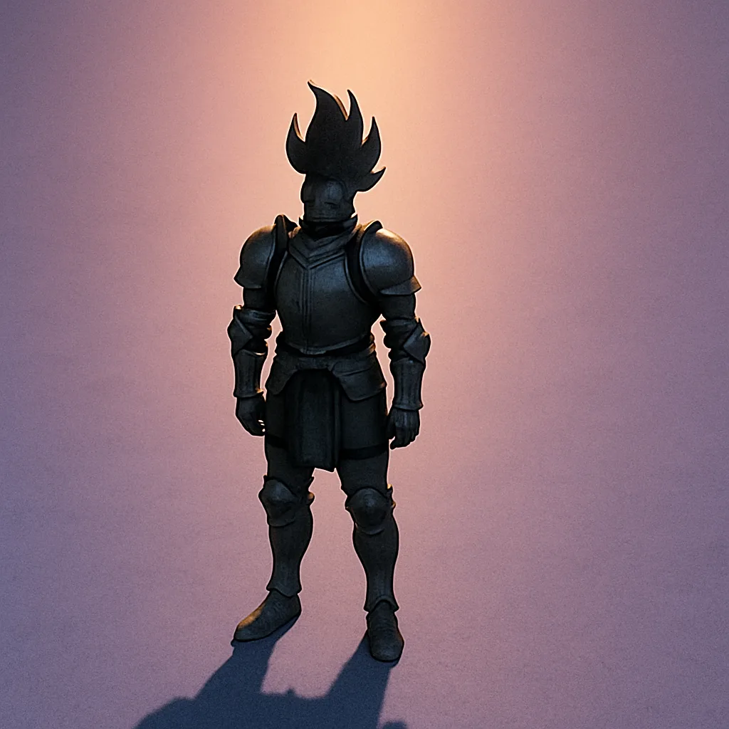 Armored Figure with Uniquely Shaped Hair Stands Starkly Alone