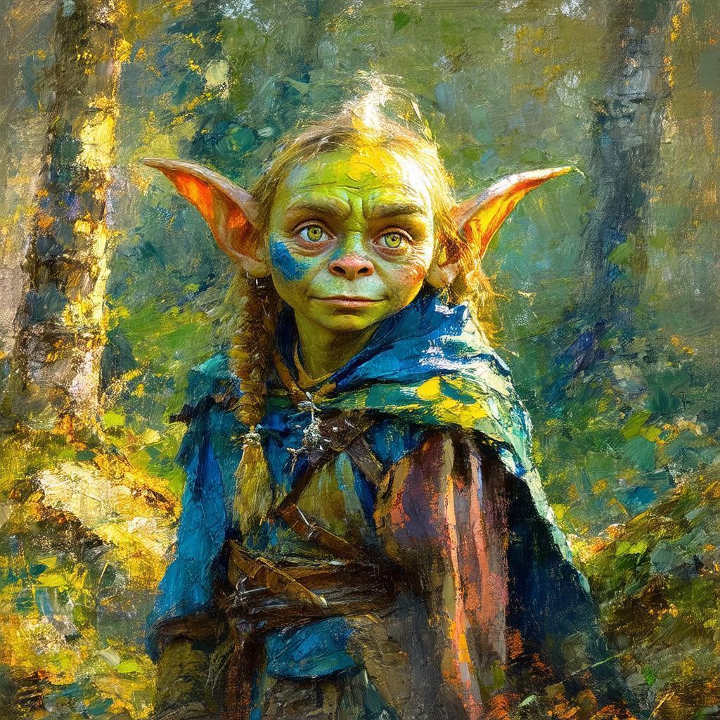 Greta Thunberg as an Impressionist Medieval Goblin