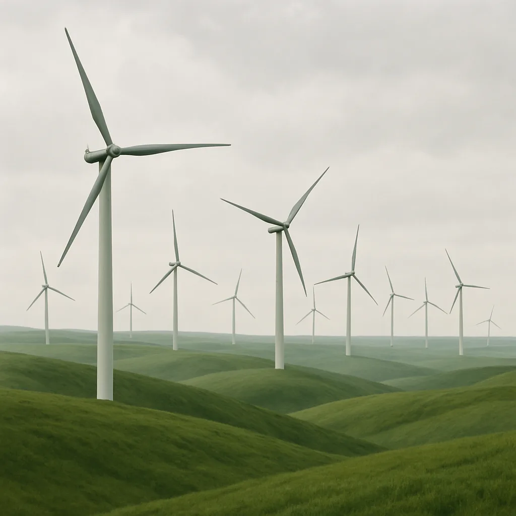 Many Distant Wind Turbines Stand Like Silent Sentinels