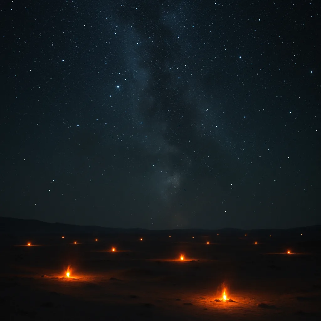 Numerous Distant Campfires Dot a Vast