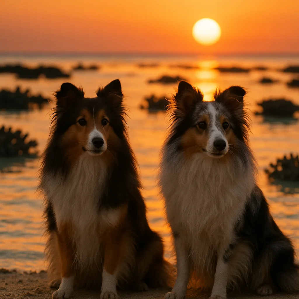 Two Varied Shetland Sheepdogs