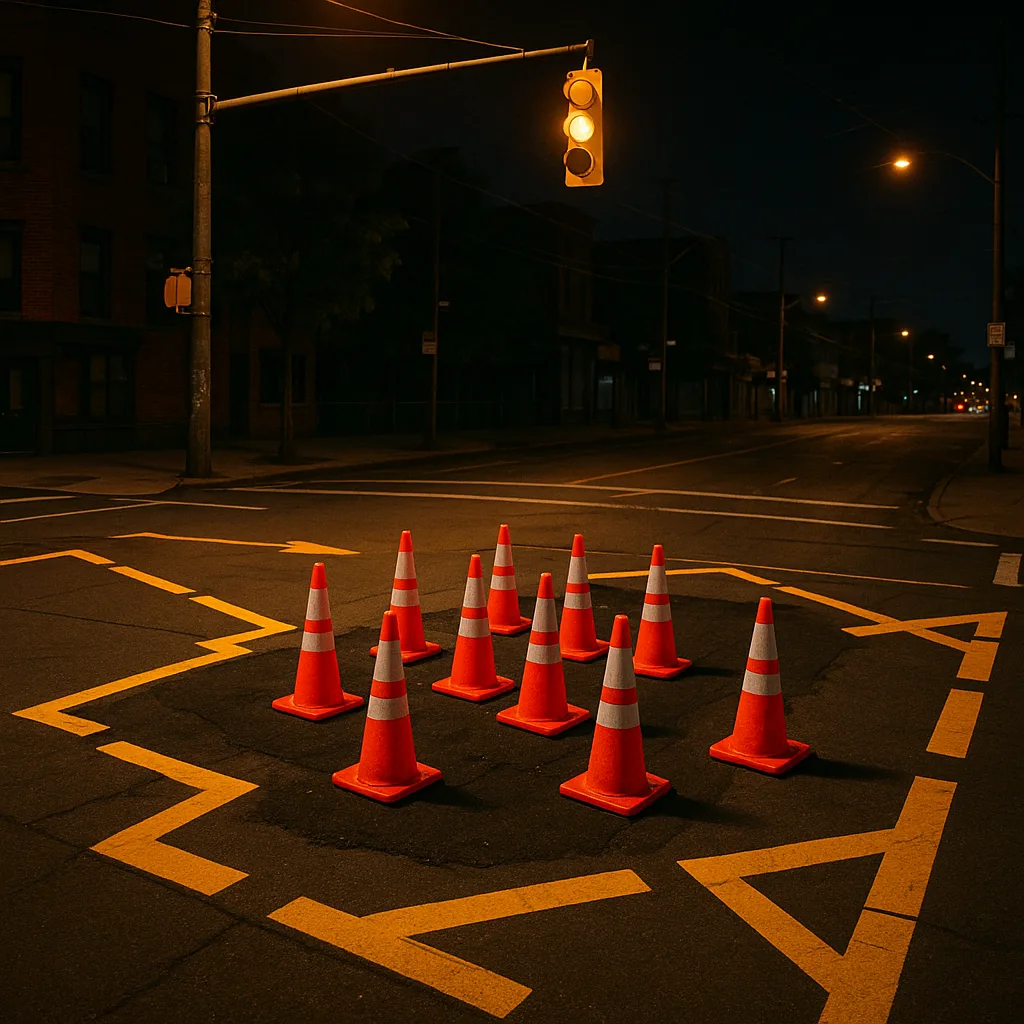 City Crossroads Features Freshly Painted Yellow Dashed Lines
