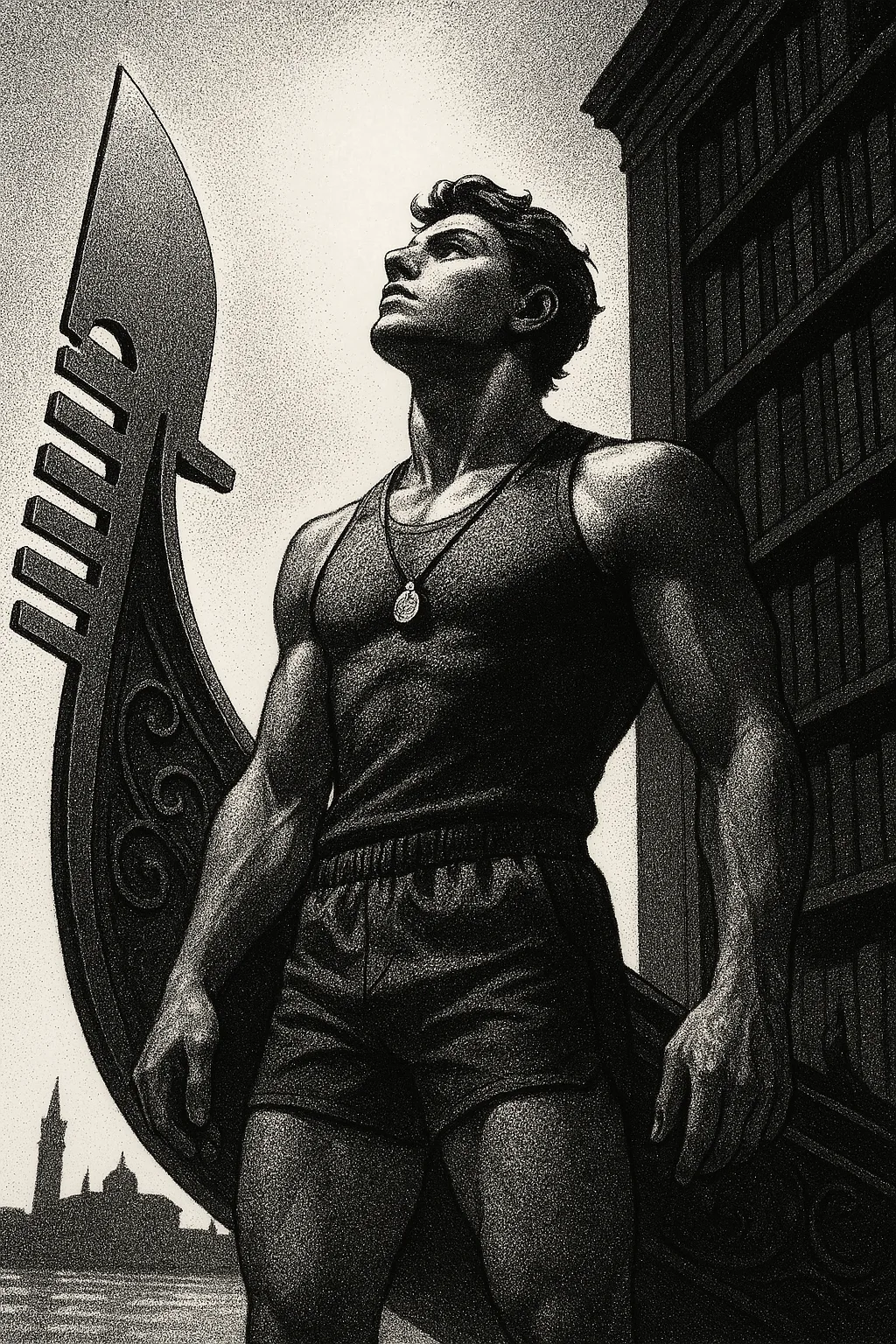 Hero Character in Sporty Activewear Stands Centrally