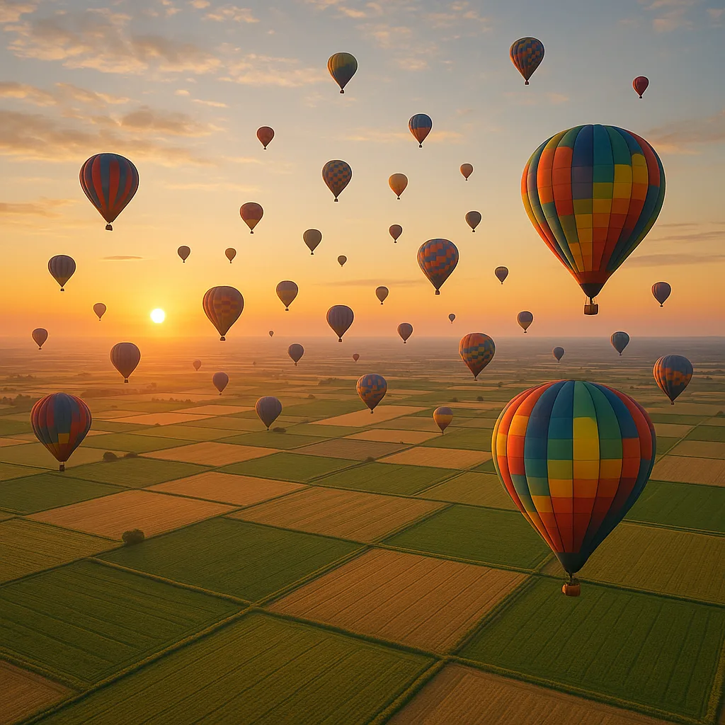 Multitude of Hot Air Balloons Drift Serenely