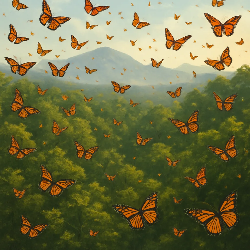 Vast Swarm of Monarch Butterflies Migrates