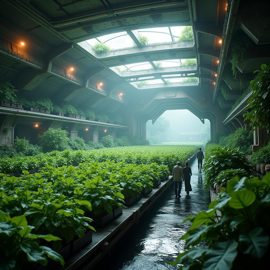 Lush Hydroponics Bay Aboard a Vast Starship
