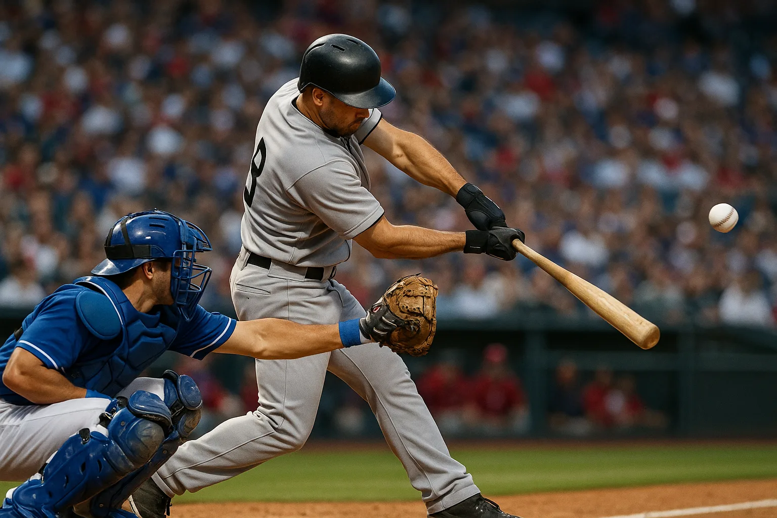 Baseball Player Wearing a Gray Jersey Swings a Bat