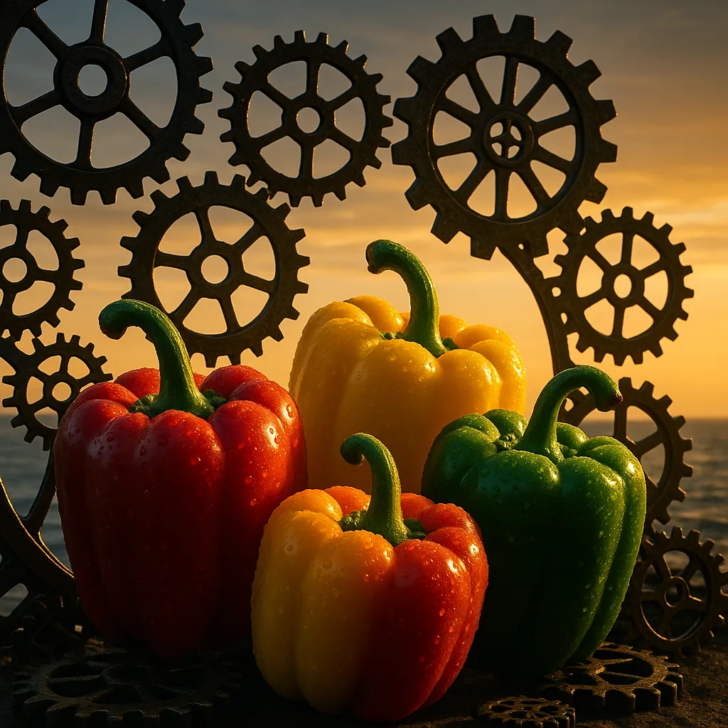 Several Dew-kissed Bell Peppers