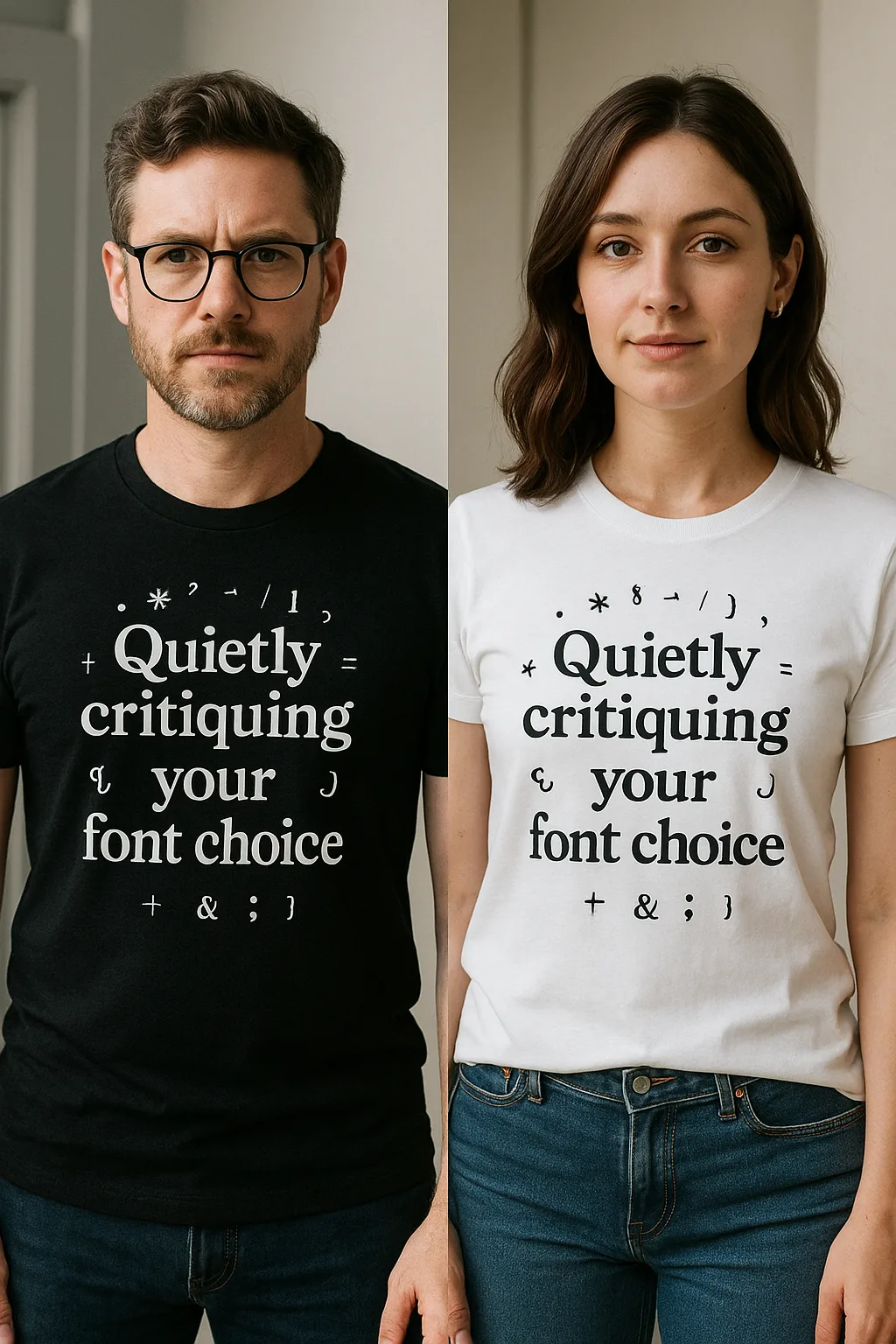 T-shirt Featuring the Phrase "Quietly Critiquing Your Font Choice"
