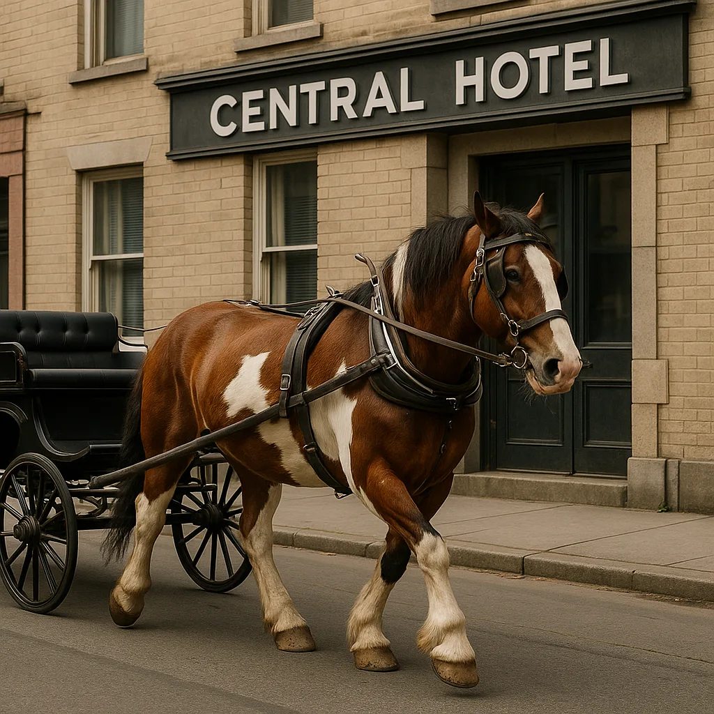 Brown and White Horse Pulling a Carriage on a Street