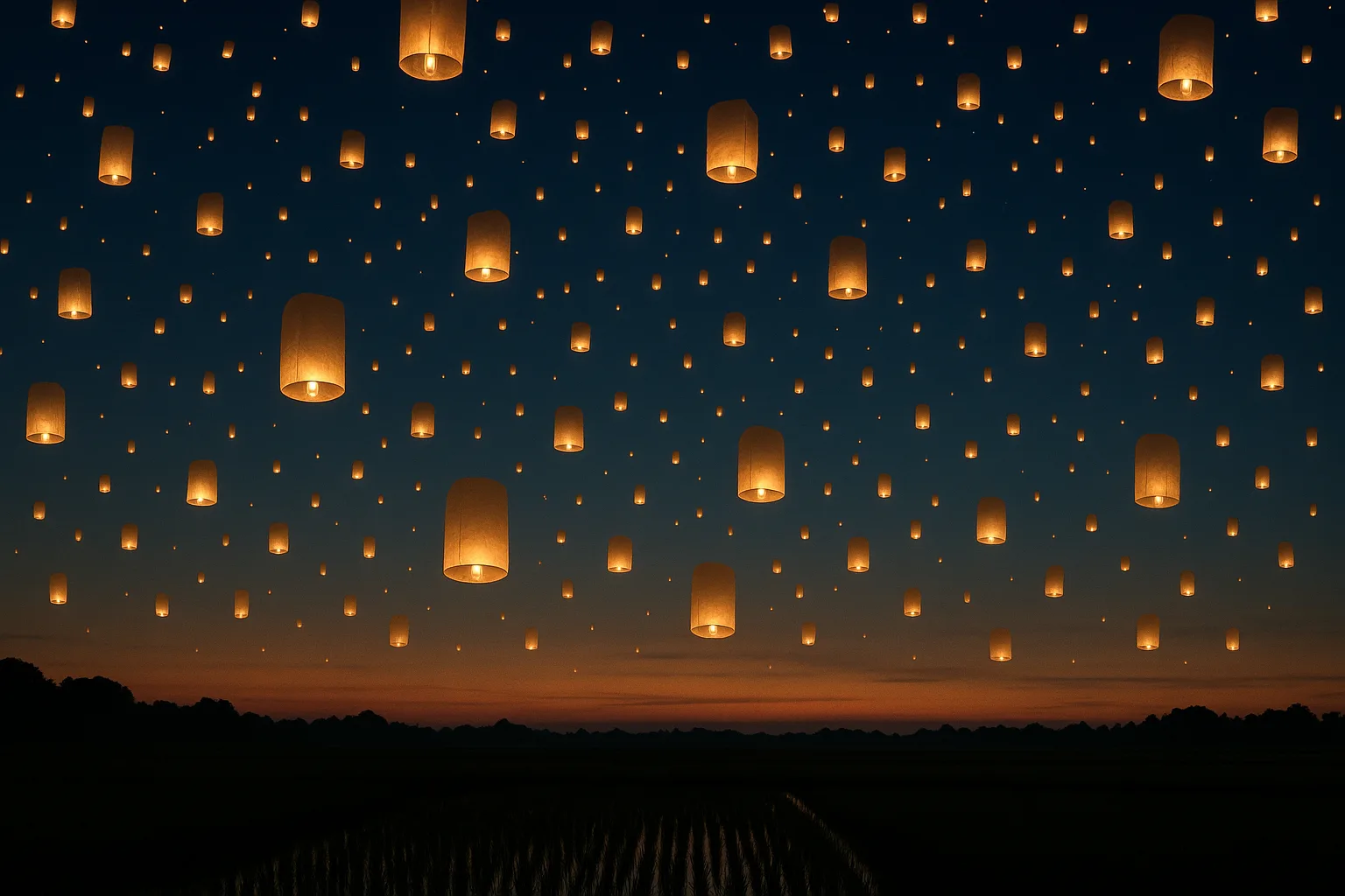 Hundreds of Softly Glowing Paper Lanterns Ascend