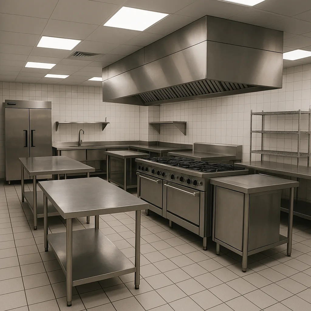 Commercial Kitchen with Stainless Steel Appliances