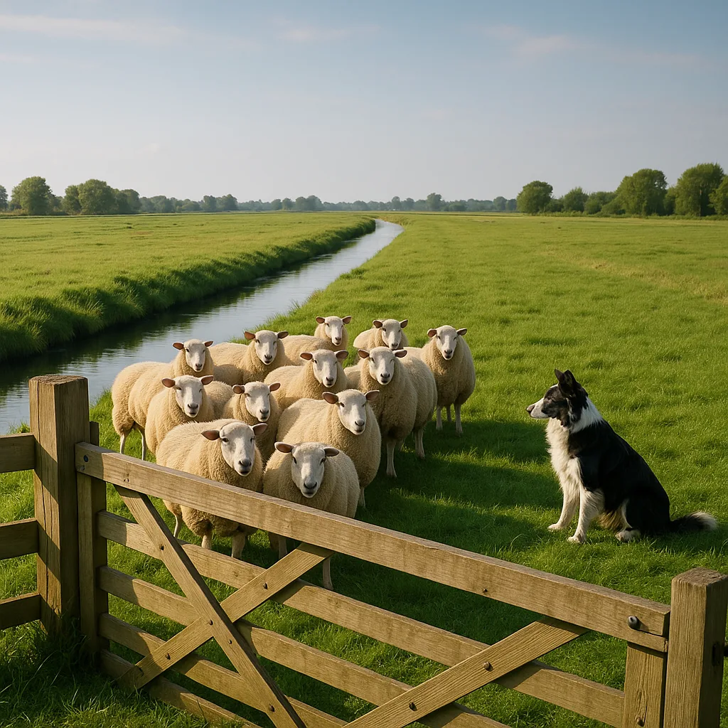 Grassy Field with a Narrow Canal