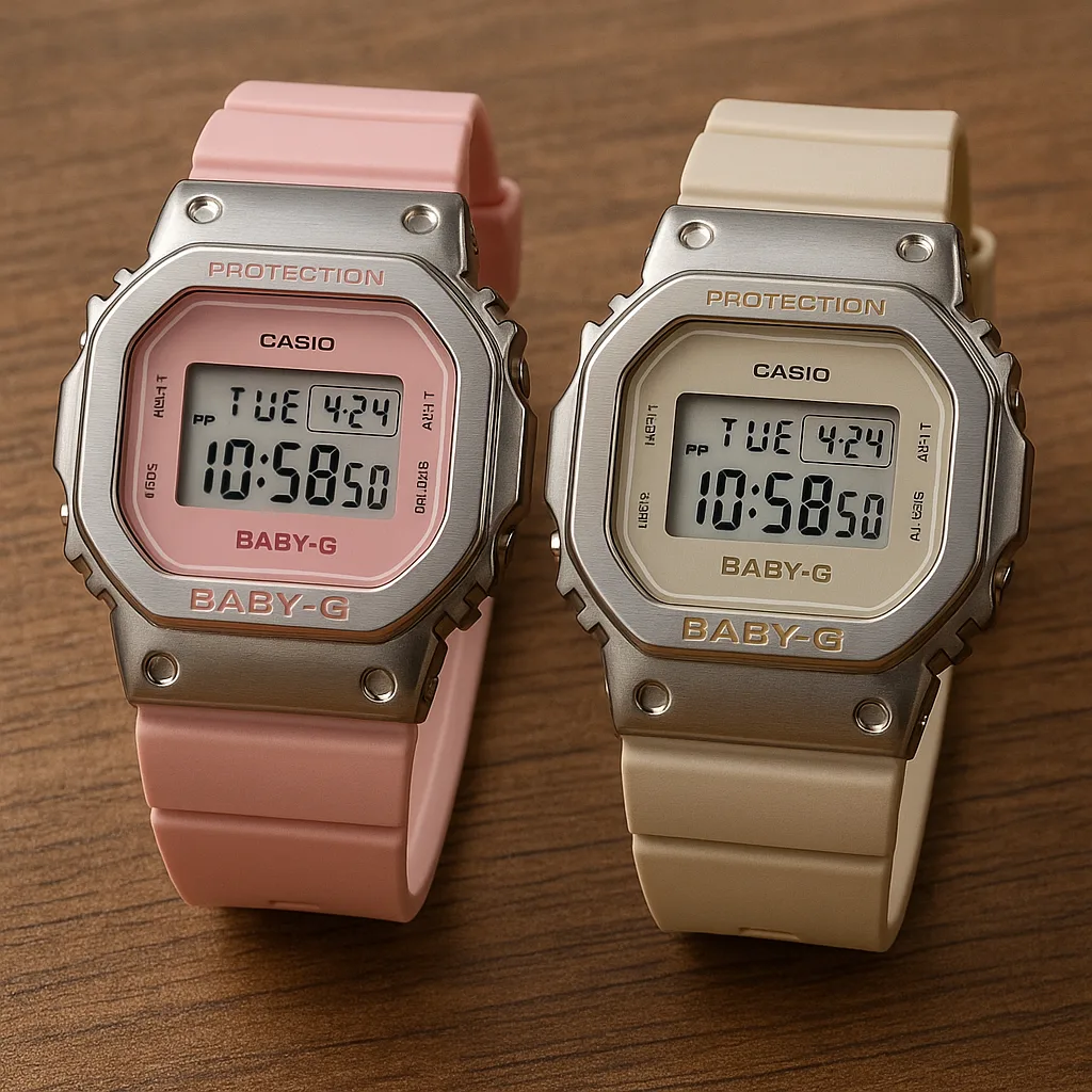 Two Casio Baby-G Digital Watches in Pink and Beige