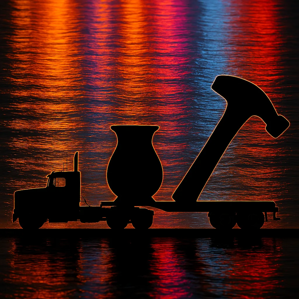 Trailer Truck Hauling a Mortar Passes a Hammerhead