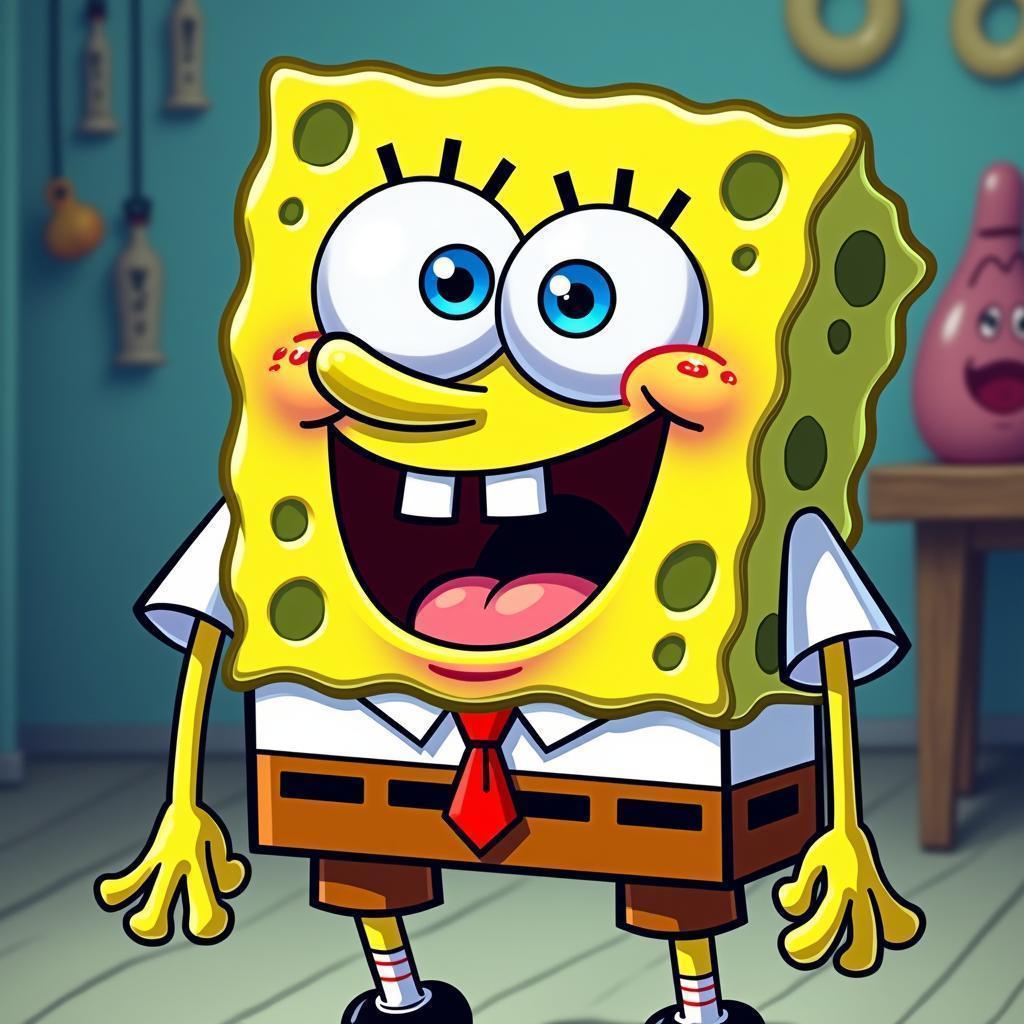 SpongeBob Beaming in Cozy Manga Exaggeration