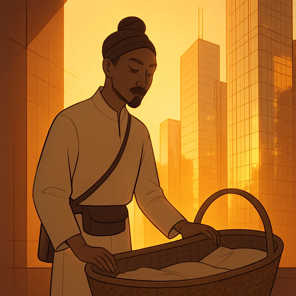 Spiritual Leader Figure in Minimalist Chic Attire