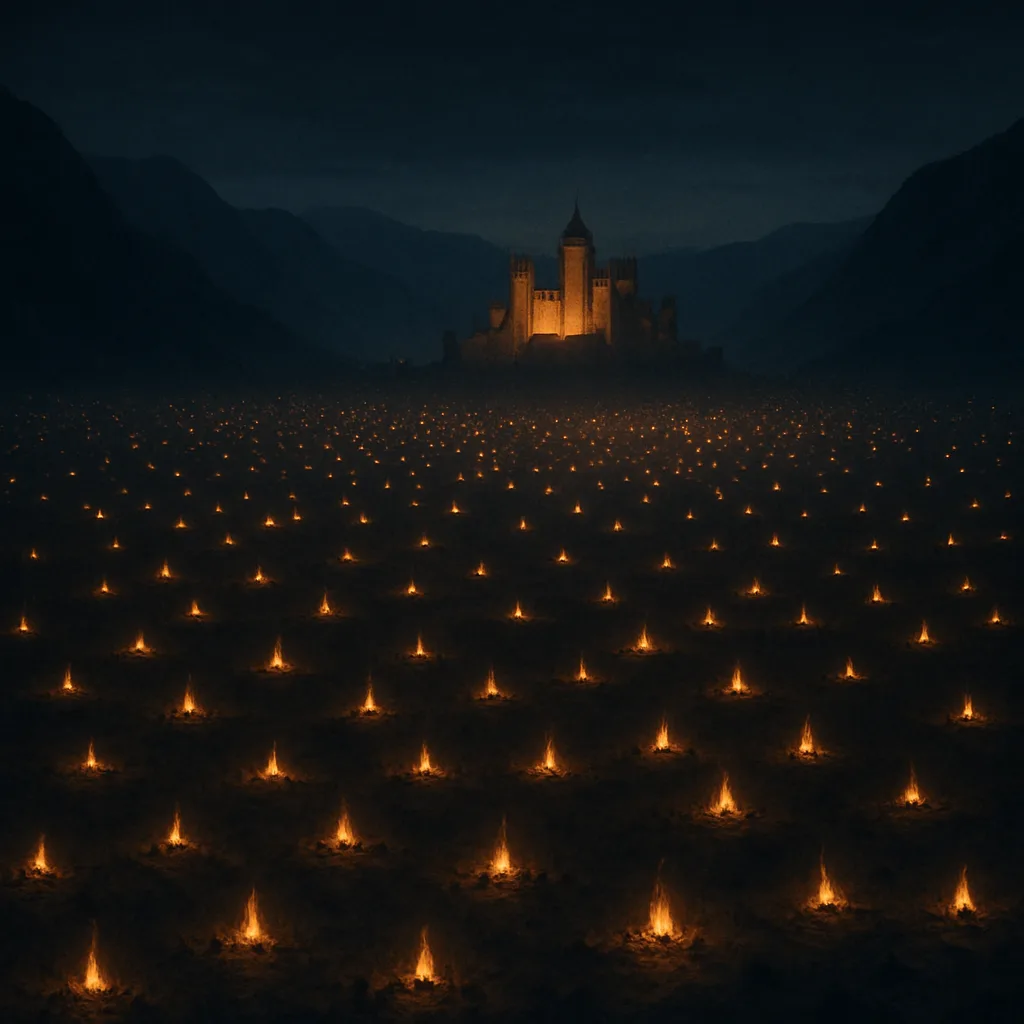 Innumerable Tiny Campfires Dot a Sprawling Dark Valley Floor