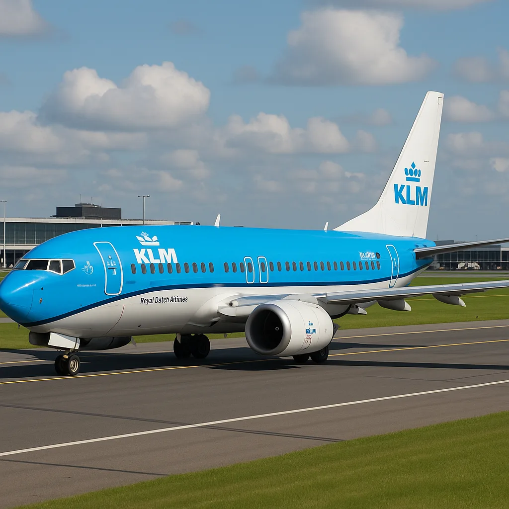 Blue KLM Passenger Airplane Taxiing on an Airport Runway