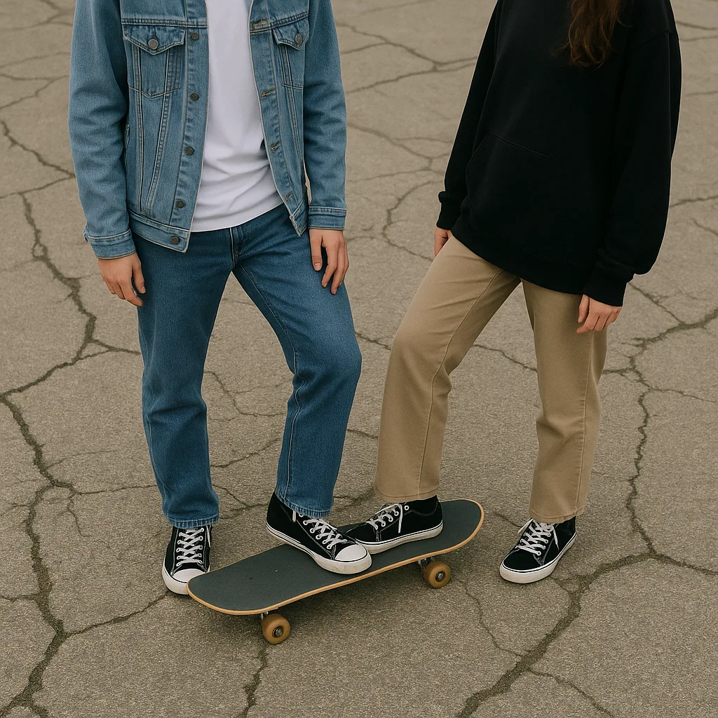 Two People Standing on a Cracked Concrete Surface