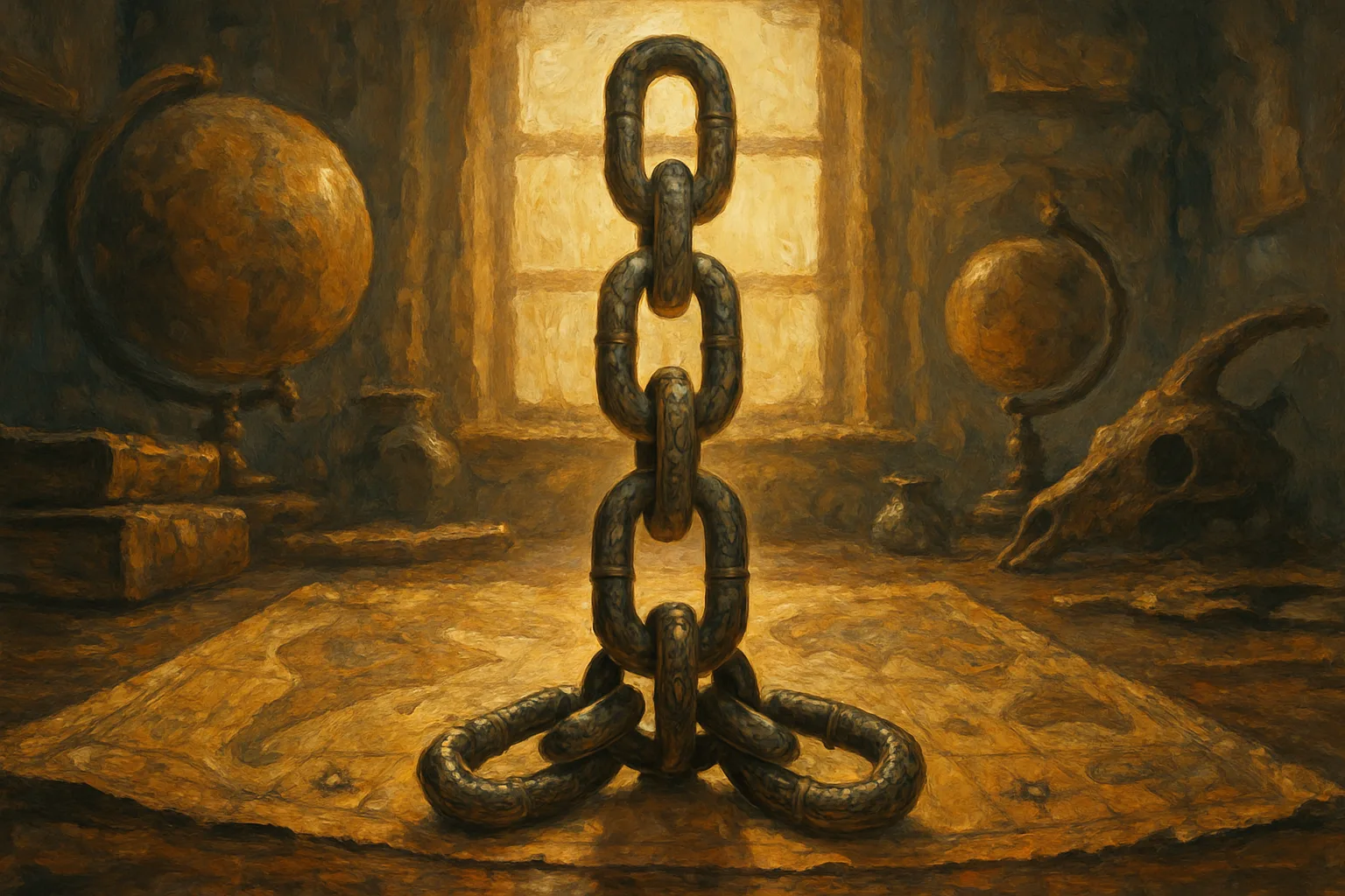 Single Chain—its Classic Interlocking Loops Bearing an Antique Patinated Dull