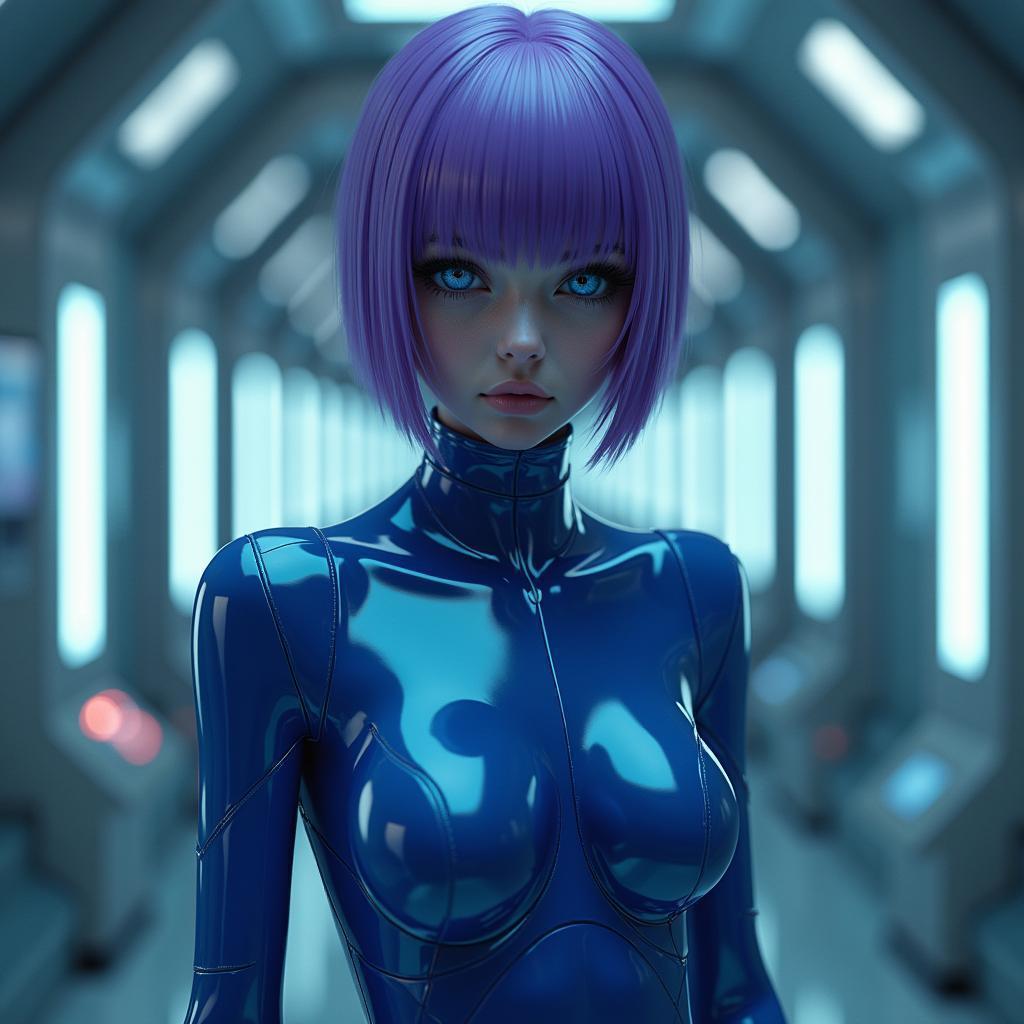 Violet Haired Android in a High Tech Laboratory