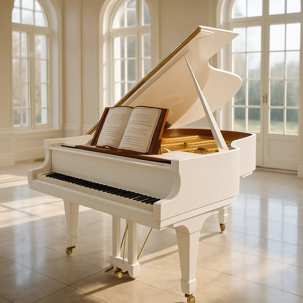 Luxurious White Grand Piano Stands Gracefully