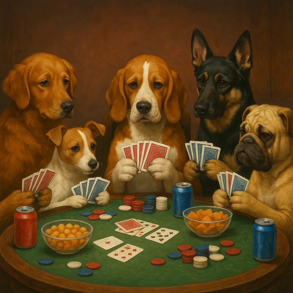 Group of Dogs Seated Around a Poker Table