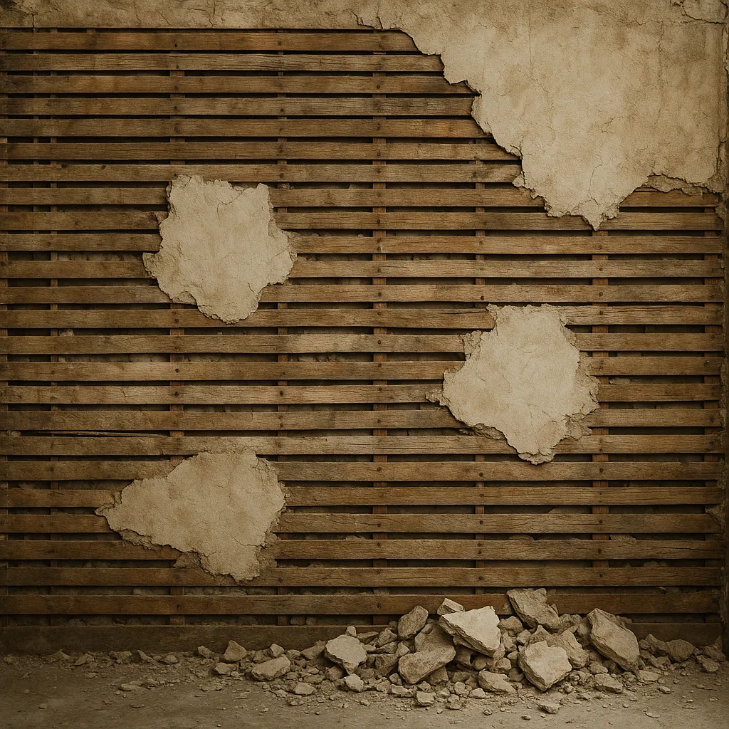 Exposed Interior Wall Featuring Horizontal Wooden Lath Strips