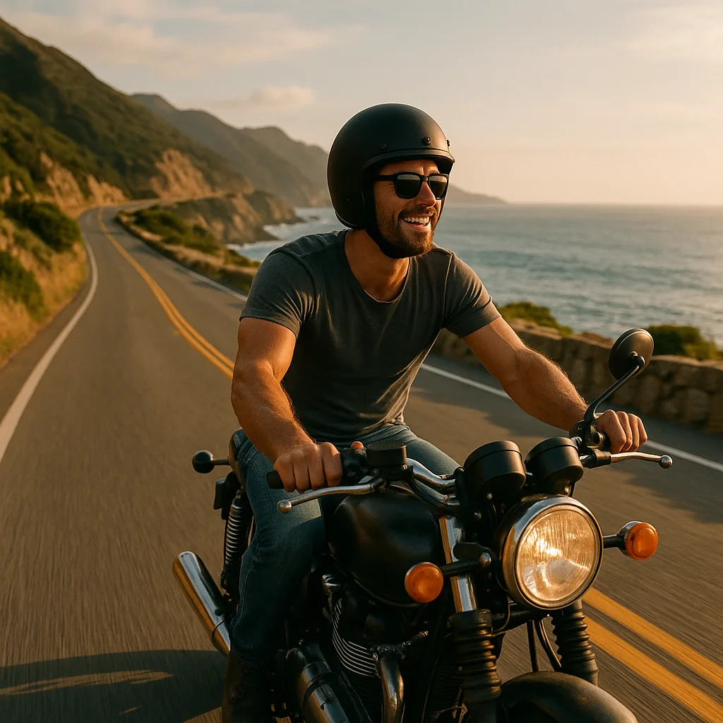 Riding a Motorcycle Down a Picturesque Coastal Highway