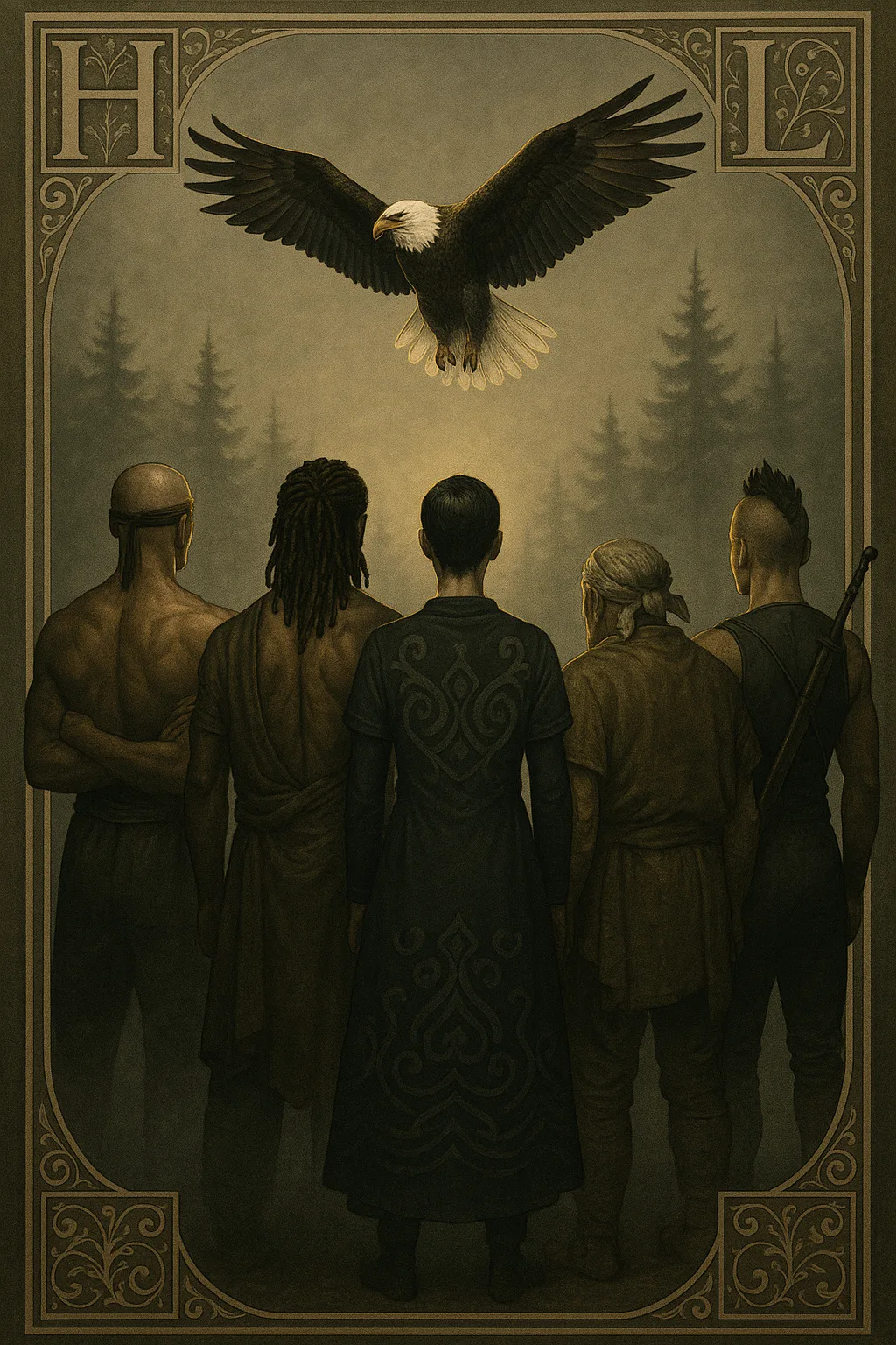 Five Distinct Figures—a Hero with a Bald Head