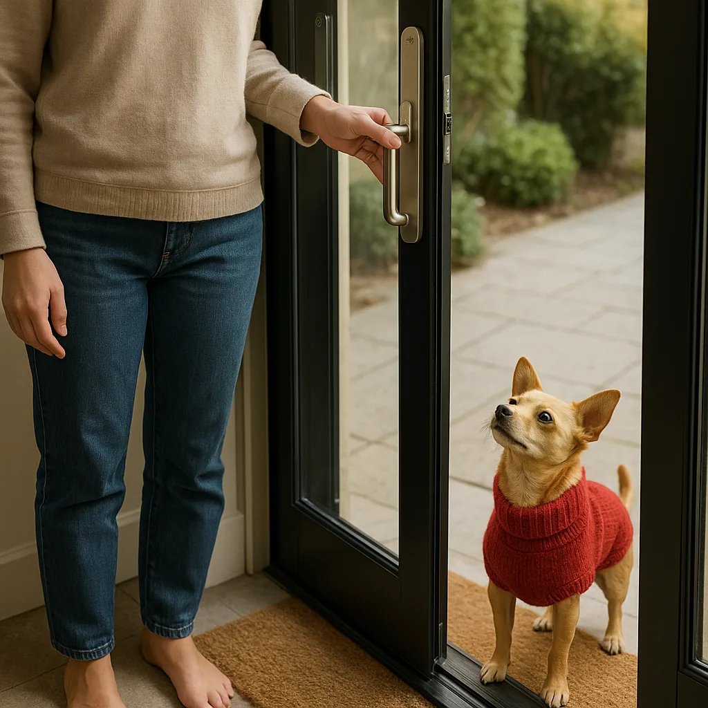 Person Is Opening a Glass Door