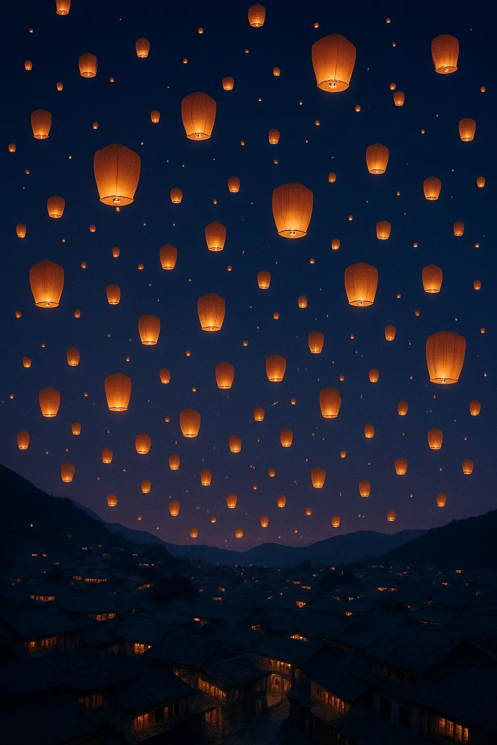 Vast Constellation of Countless Paper Lanterns Drifts Slowly Upwards
