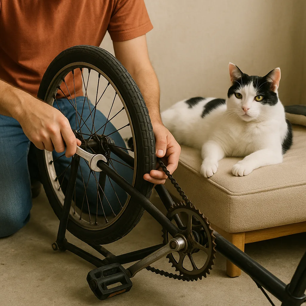 Person Repairs a Bicycle