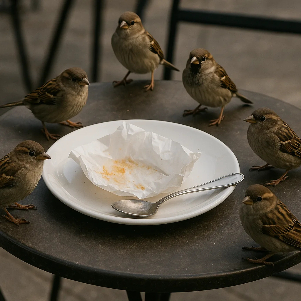 Group of Small Birds Perched on an Outdoor Table