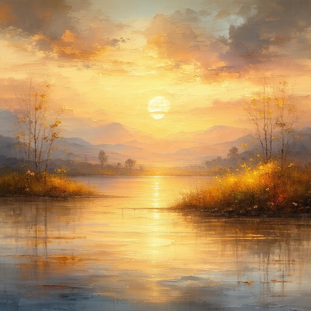 Golden Sunset Mural of Nature's Tranquil Symphony