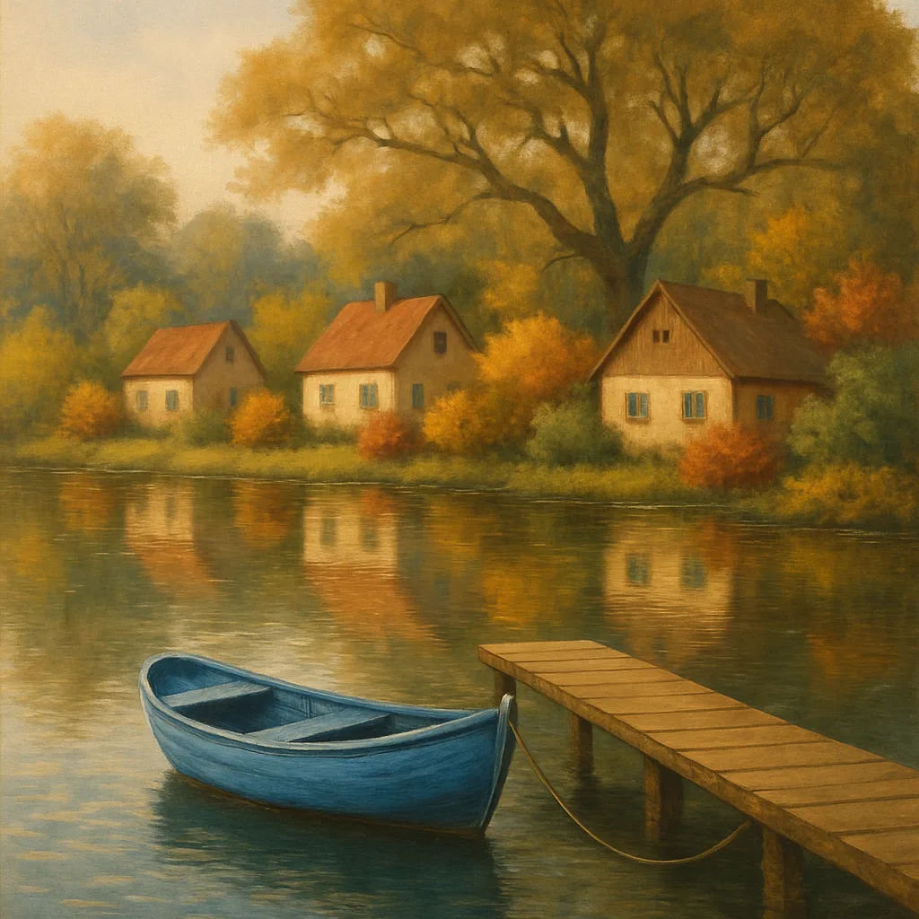 Tranquil Blue Boat Rests Gently on the Still Water