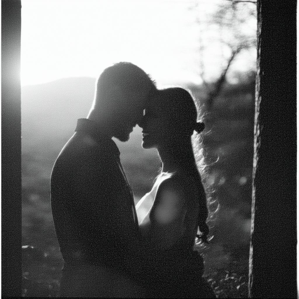 Embracing Couple on Grainy Fomapan Film