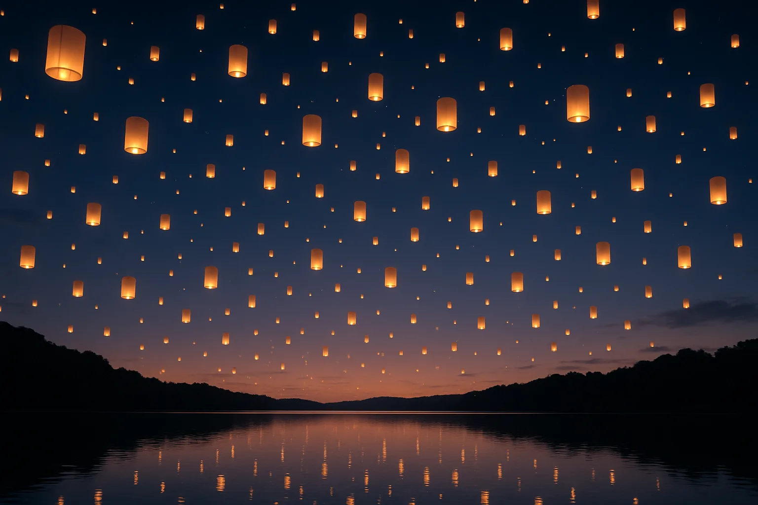 Vast Number of Glowing Paper Lanterns Ascend